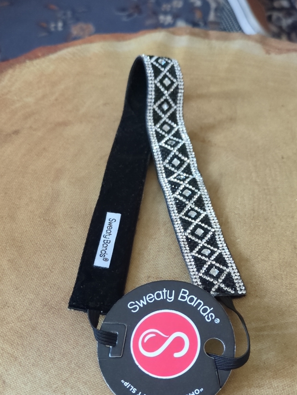 Sweaty Bands 1 Inch Black And White Crystal-Patterned Velvet Lined Headband